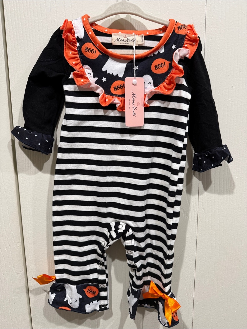 Marie Nicole Boutique One Piece Halloween Baby Button Romper Sz 6-9 months NWT